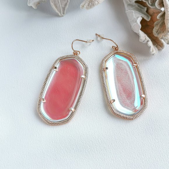 Danielle Rose Gold Drop Earrings Dichroic Glass Kendra Scott - Picture 2 of 3